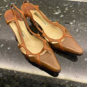 Manolo Blahnik Women's Brown Leather Slingback Shoes